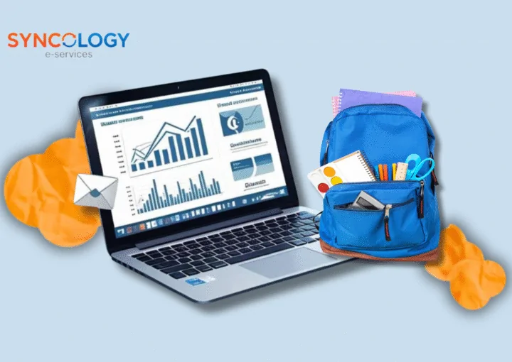 EduSync School Management System dashboard on laptop – modern cloud-based software by Syncology