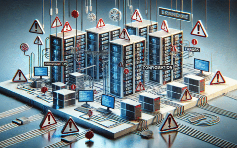 Top Network Setup Mistakes in Schools, and How to Avoid. 11 Conceptual illustration showing Network Setup Mistakes in Schools with tangled cables, server errors, and configuration warnings.