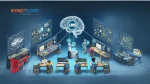 كيف يعزز نظام إدارة التعلم (LMS) مستقبل التعلم الرقمي 3 رسم توضيحي لـ نظام إدارة التعلم EduSync LMS يربط الفروع المدرسية تحت منصة تعليمية مركزية.