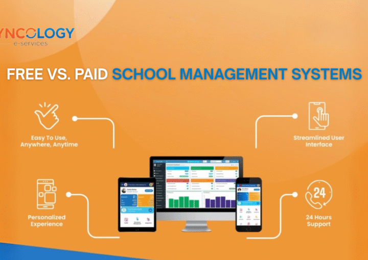 Comparison between free vs paid school management systems highlighting features and benefits.