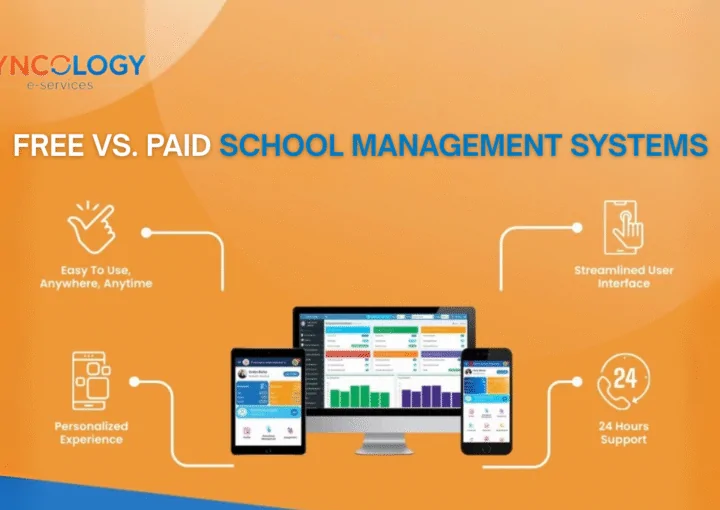 Comparison between free vs paid school management systems highlighting features and benefits.