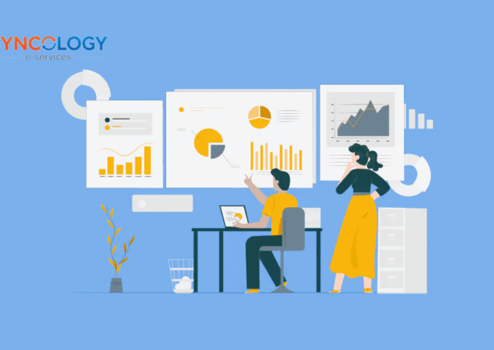 Illustration of school administrators analyzing real-time data and performance charts