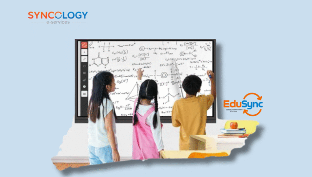 EduSync LMS: A Smart Learning Management System for Schools 1 Students using an interactive smart board powered by EduSync Learning Management System.