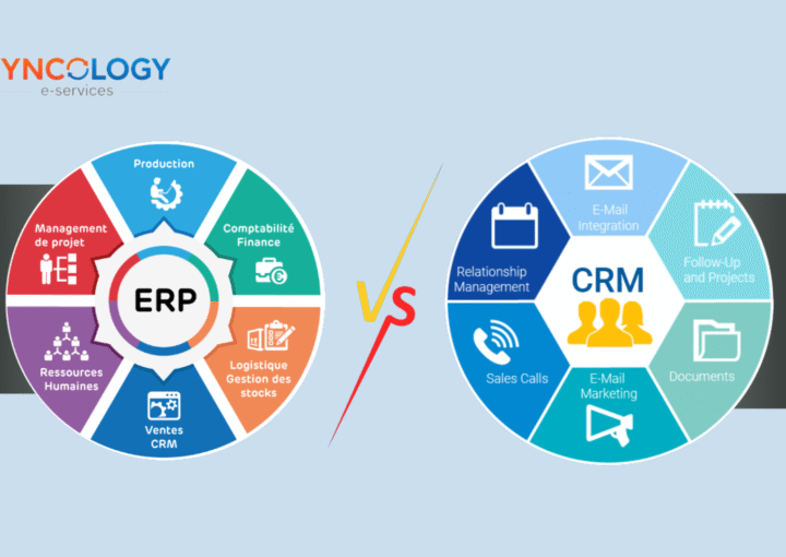 Visual comparison between ERP and CRM systems illustrating how ERP or CRM for Schools differ in managing operations, communication, and relationships.