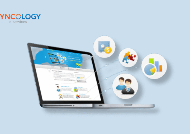 Modern School Management System dashboard by Syncology showing finance, analytics, and staff management tools.