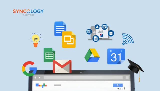 Google Classroom or LMS? What is Best for Your School 2 Illustration of Google tools and LMS platform icons representing Google Classroom or LMS comparison for schools