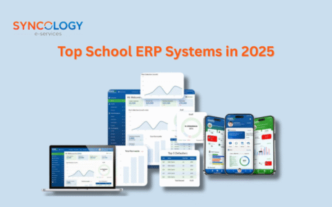 Dashboard and mobile screens showing Top School ERP Systems in 2025