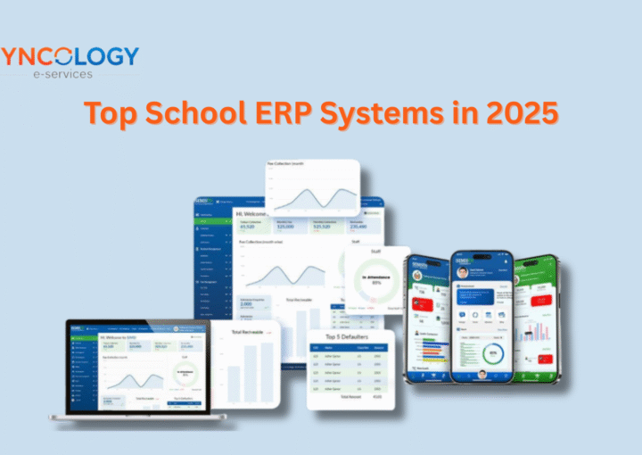 Dashboard and mobile screens showing Top School ERP Systems in 2025