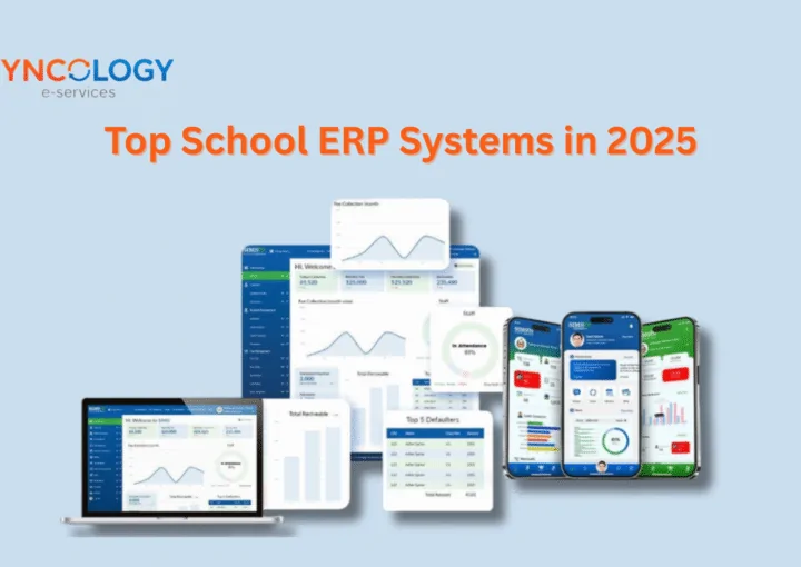 Dashboard and mobile screens showing Top School ERP Systems in 2025