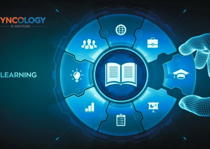 Illustration of a digital platform showing course enrollment, tracking, and management—the core of a Learning Management Software.