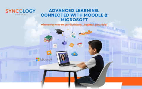 A student using a laptop for online learning, integrated with Moodle and Microsoft, representing the Best LMS in Egypt by Syncology.