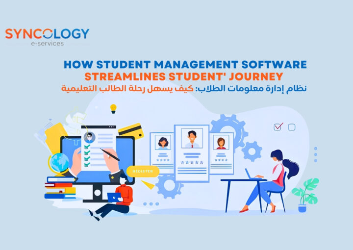 Illustration showing how Student Management Software streamlines the student journey through digital registration and data management.