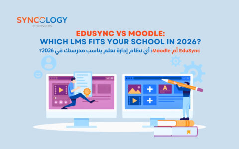 EduSync vs Moodle: Which LMS Fits Your School in 2026? 7 A comparative illustration of two computer screens showing different e-learning interfaces to represent EduSync vs Moodle.